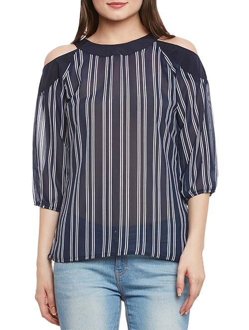 striped cold shoulder top - 13312958 - Very Small Image - 1