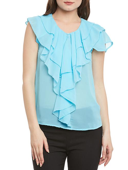 key hole front ruffled sheer top - 13312959 - Very Small Image - 1