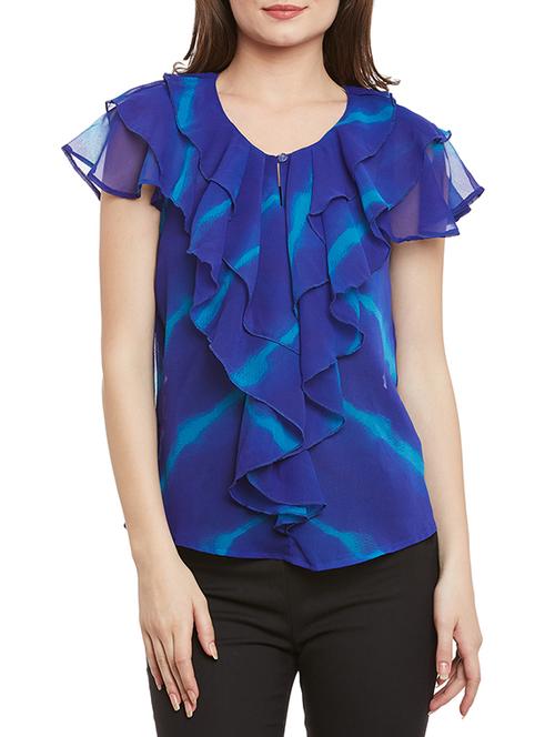 key hole front ruffled sheer top - 13312965 - Very Small Image - 1