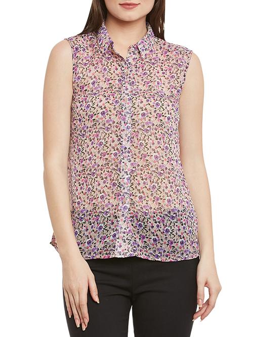 purple florals chiffon high low shirt - 13312980 - Very Small Image - 1