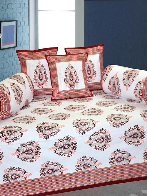kariba 100% cotton red colored traditional diwan set. - 13313167 - Very Small Image - 1