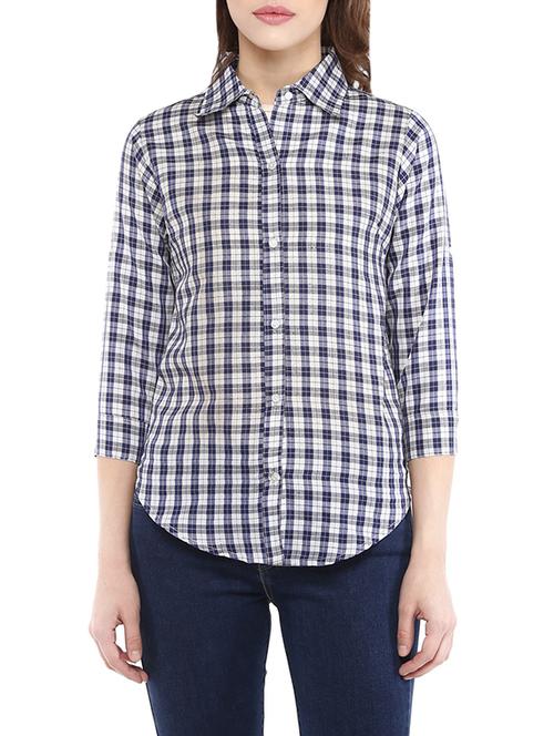 blue check printed cotton shirt - 13323539 - Very Small Image - 1