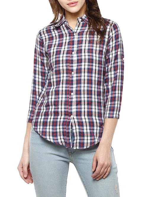 multicoloured check printed cotton shirt - 13323543 - Very Small Image - 1