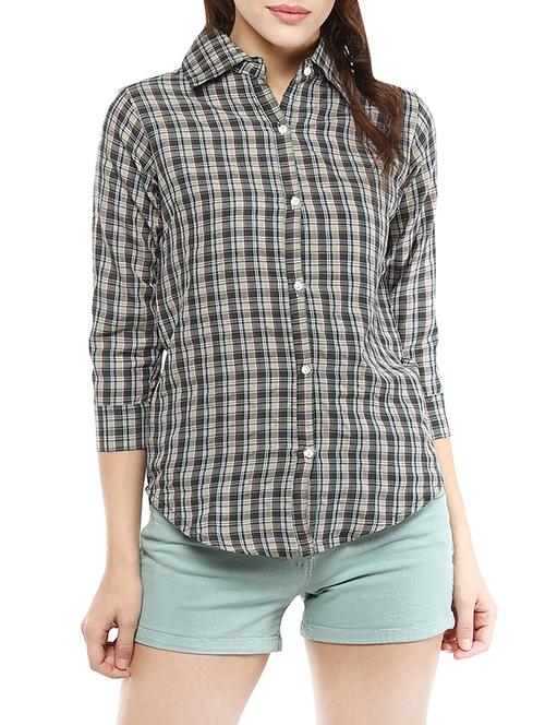 multicoloured check printed cotton shirt - 13323545 - Very Small Image - 1