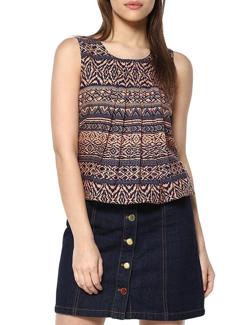 orange printed poly crepe top - 13323563 - Very Small Image - 1