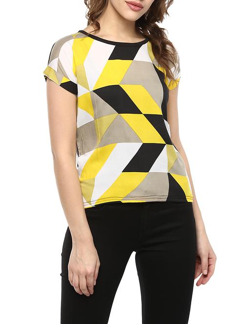 yellow printed crepe top - 13323577 - Very Small Image - 1