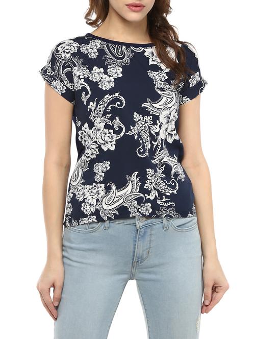 blue printed crepe top - 13323578 - Very Small Image - 1