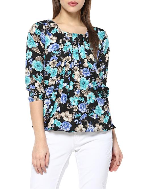 blue printed poly crepe top - 13323586 - Very Small Image - 1