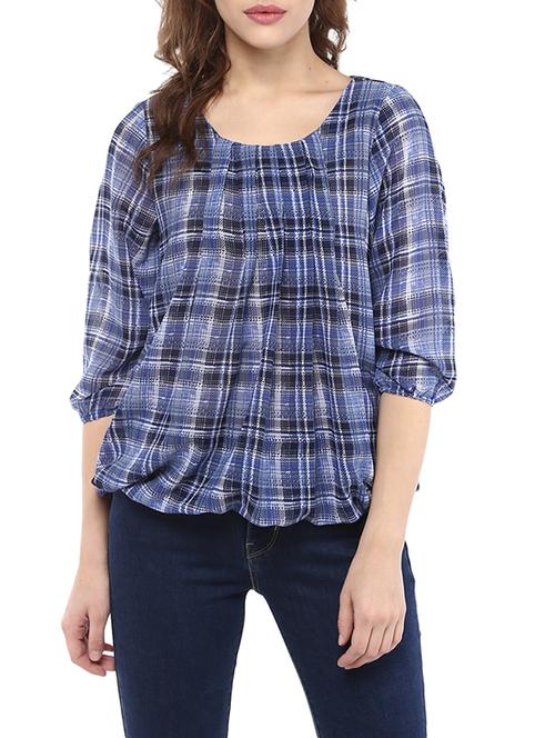 blue printed polycrepe top - 13323597 - Very Small Image - 1