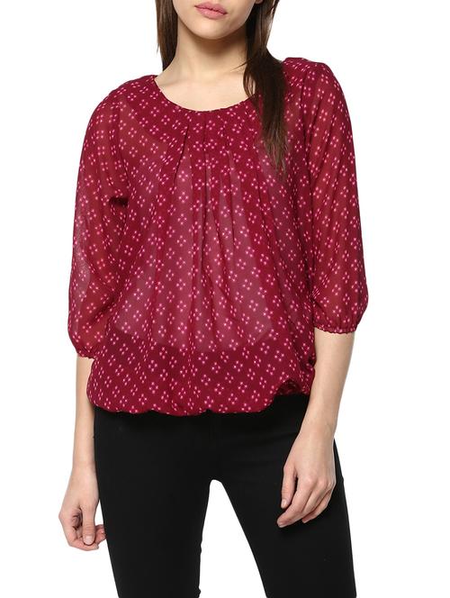 red printed georgette top - 13323607 - Very Small Image - 1