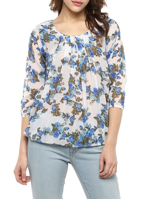 white printed georgette top - 13323612 - Very Small Image - 1