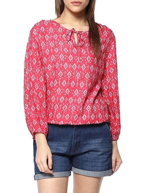pink printed crepe top - 13323621 - Very Small Image - 1