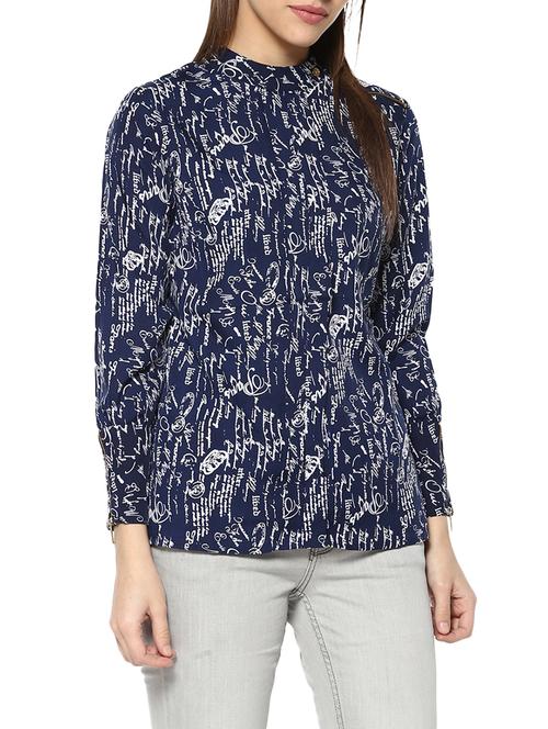 navy blue printed crepe top - 13323637 - Very Small Image - 1