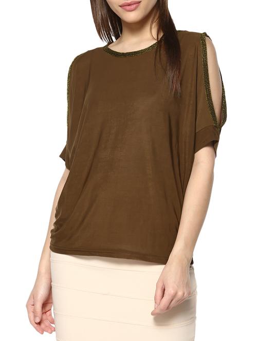 brown embellished cold shoulder top - 13323658 - Very Small Image - 1