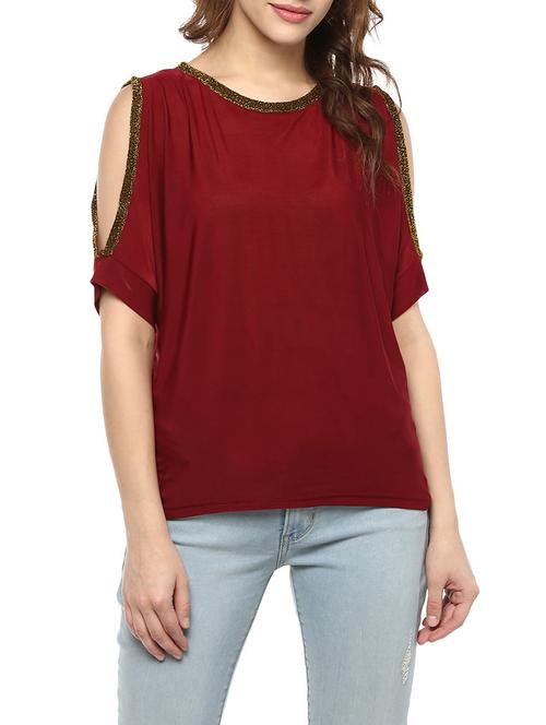 red embellished cold shoulder top - 13323660 - Very Small Image - 1