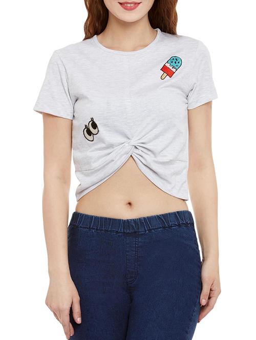 twisted hem graphic patch crop top - 13325740 - Very Small Image - 1