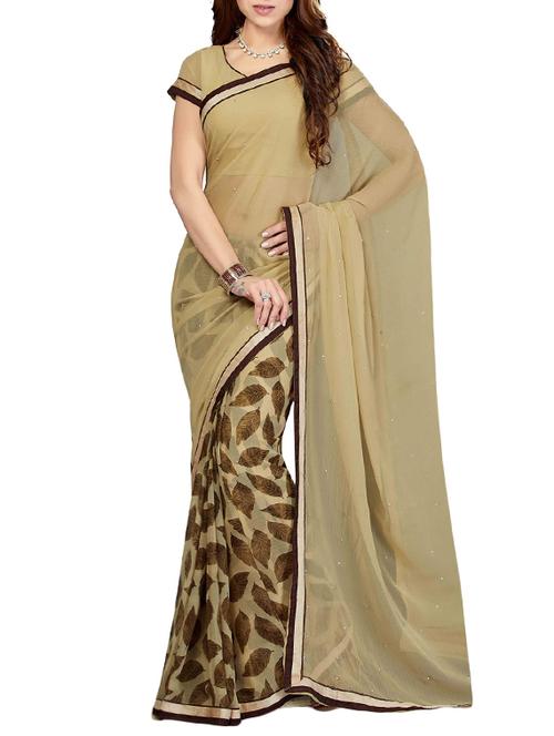 beige poly chiffon half and half saree with blouse - 13325960 - Very Small Image - 1