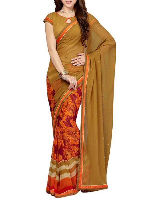 beige poly chiffon half and half saree with blouse - 13325965 - Very Small Image - 1