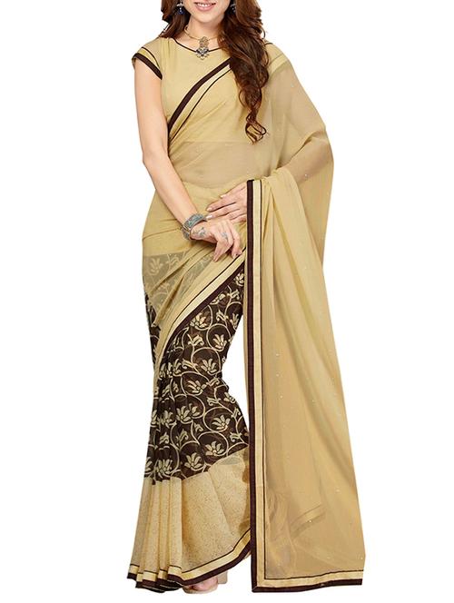beige poly chiffon half and half saree with blouse - 13325967 - Very Small Image - 1