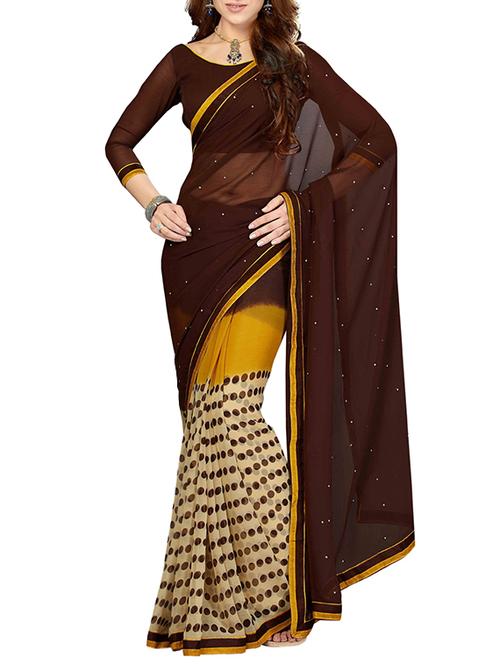 brown poly chiffon half and half saree with blouse - 13325969 - Very Small Image - 1