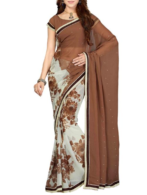 brown poly chiffon half and half saree with blouse - 13325970 - Very Small Image - 1