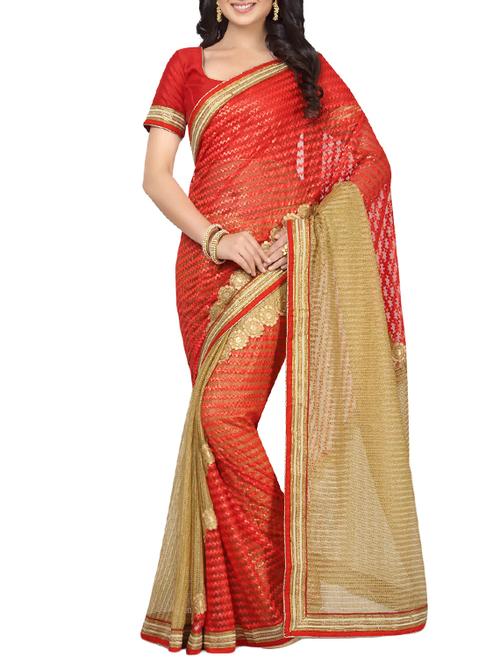 red net embroidered saree with blouse - 13326315 - Very Small Image - 1