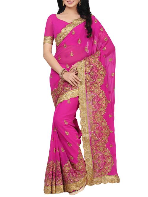 pink faux georgette embroidered saree with blouse - 13326335 - Very Small Image - 1