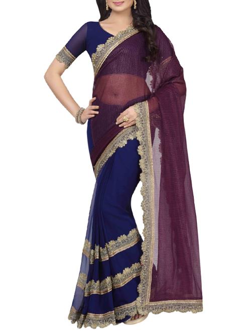 royal blue faux georgette embroidered saree with blouse - 13326336 - Very Small Image - 1