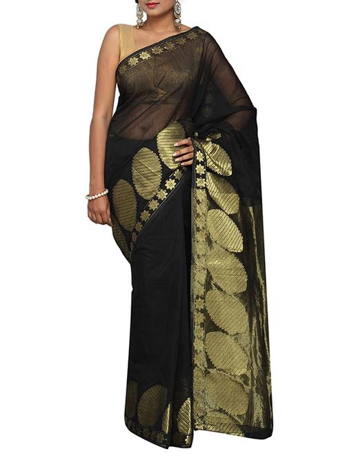 black cotton blend woven saree - 13327110 - Very Small Image - 1