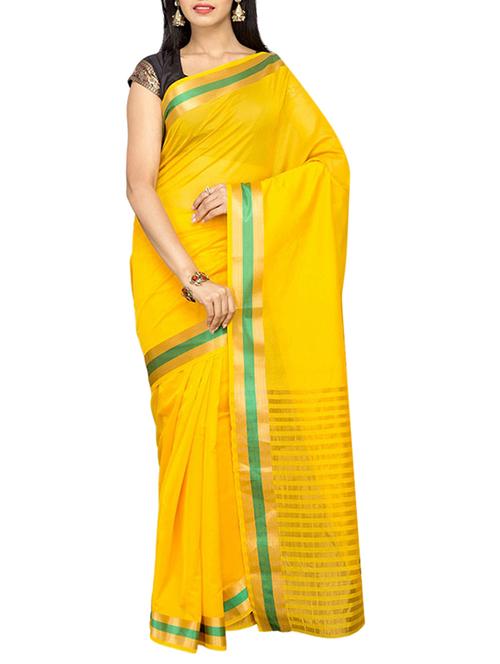 yellow cotton blend bordered saree - 13327189 - Very Small Image - 1