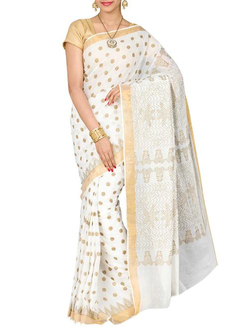 white cotton blend woven saree - 13327217 - Very Small Image - 1