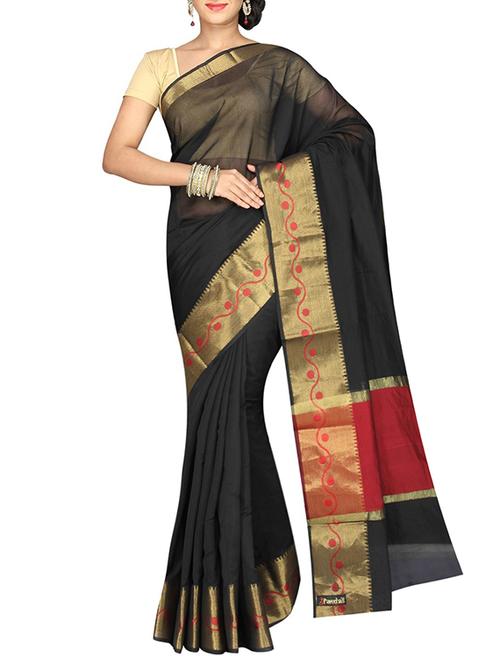 black cotton blend bordered saree - 13327348 - Very Small Image - 1