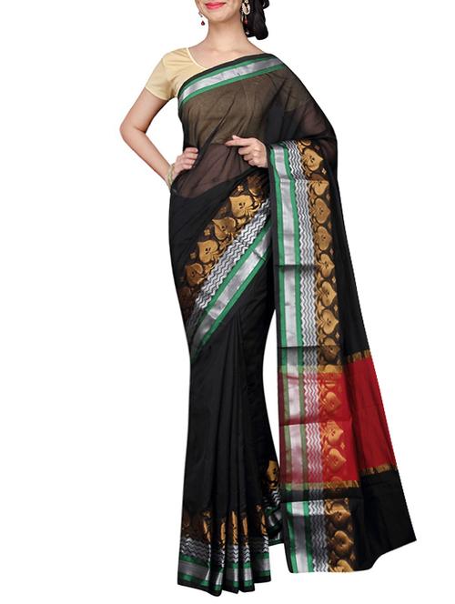 black cotton blend bordered saree - 13327432 - Very Small Image - 1