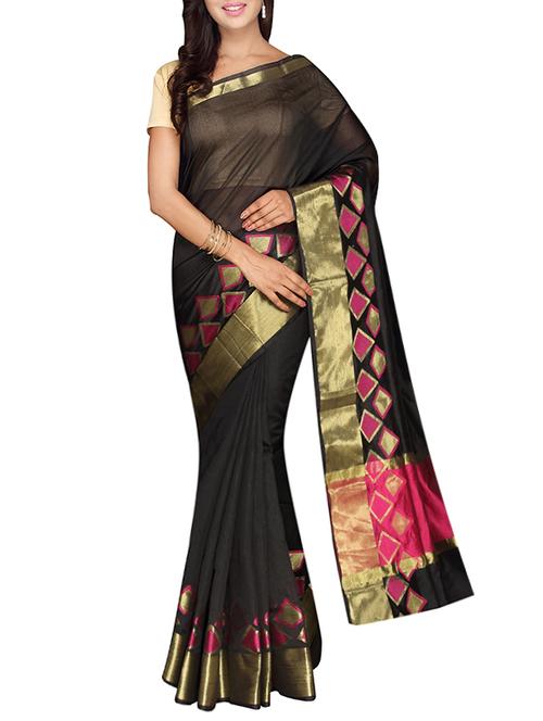 black cotton blend bordered saree - 13327589 - Very Small Image - 1