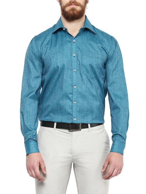 solid teal blue cotton formal shirt - 13327973 - Very Small Image - 1