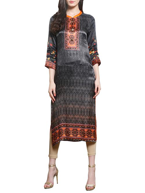 black satin straight kurta - 13328324 - Very Small Image - 1