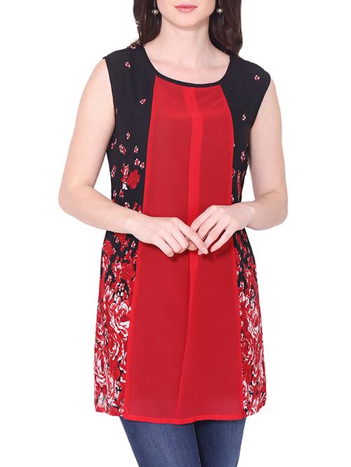 red georgette printed a-line kurta - 13331507 - Very Small Image - 1