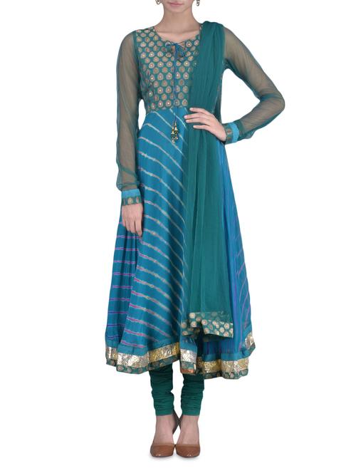 teal embroidered anarkali suit set - 1333554 - Very Small Image - 1