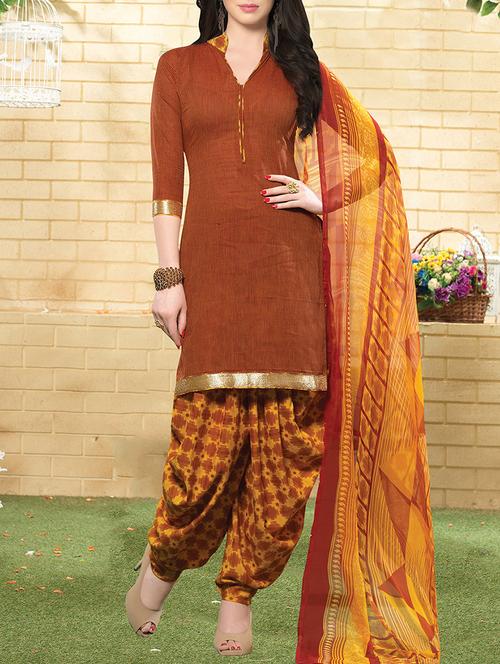 brown patiyala dress material - 13335670 - Very Small Image - 1