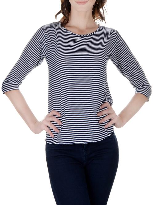 black striped poly crepe regular top - 13337373 - Very Small Image - 1