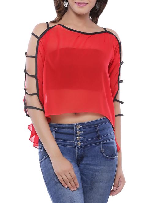 red poly georgette top - 13337376 - Very Small Image - 1