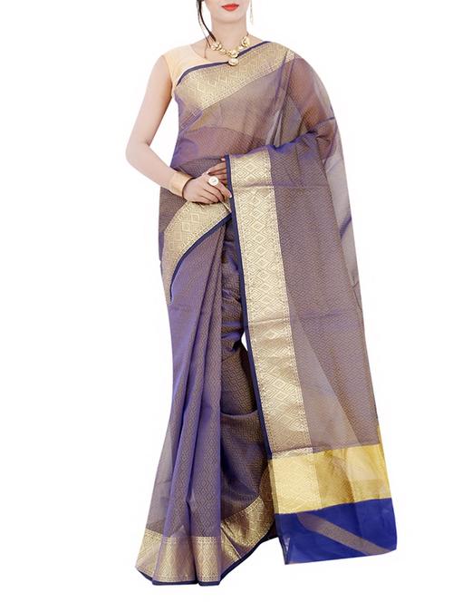 blue art silk banarasi saree with blouse - 13337426 - Very Small Image - 1