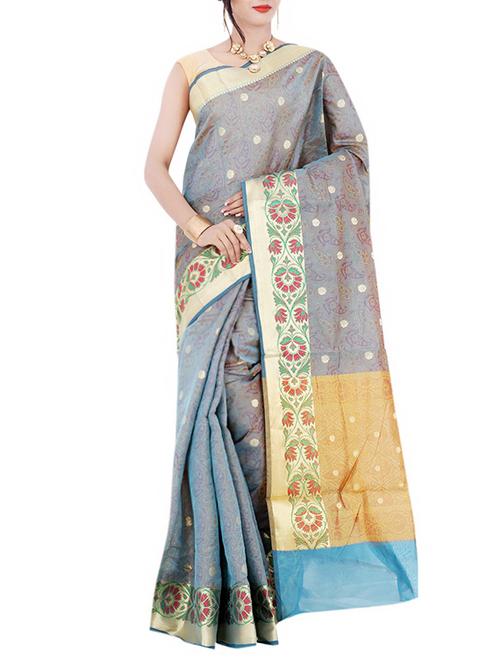 sky blue art silk banarasi saree with blouse - 13337432 - Very Small Image - 1