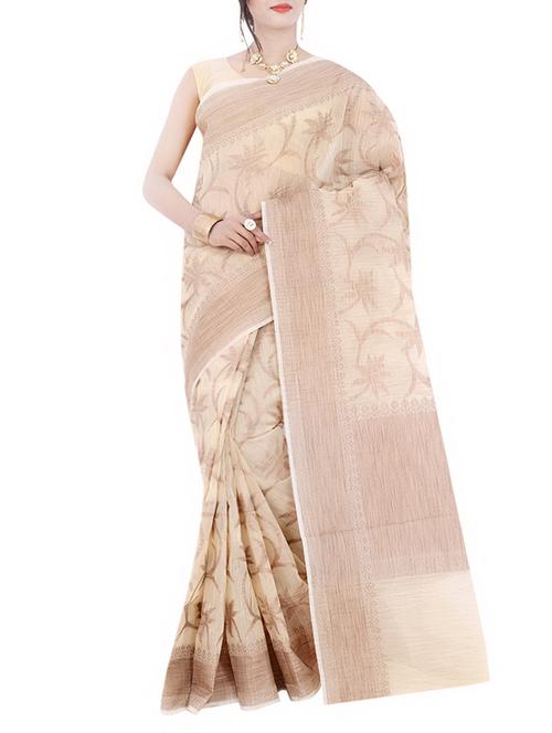 cream art silk banarasi saree with blouse - 13337439 - Very Small Image - 1