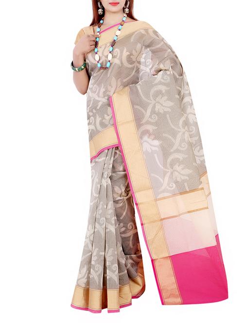 grey art silk banarasi saree with blouse - 13337444 - Very Small Image - 1