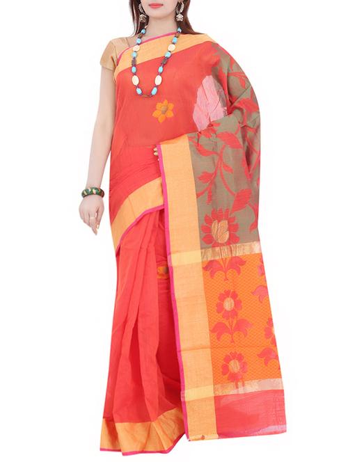 orange art silk banarasi saree with blouse - 13337446 - Very Small Image - 1