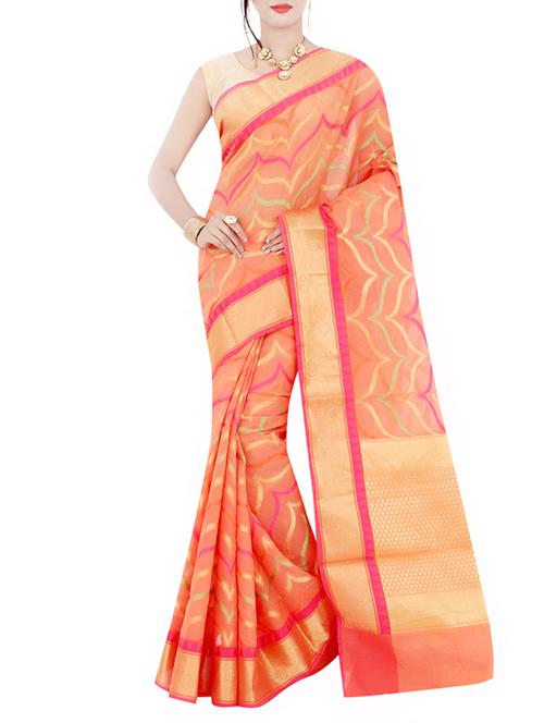 peach art silk banarasi saree with blouse - 13337450 - Very Small Image - 1