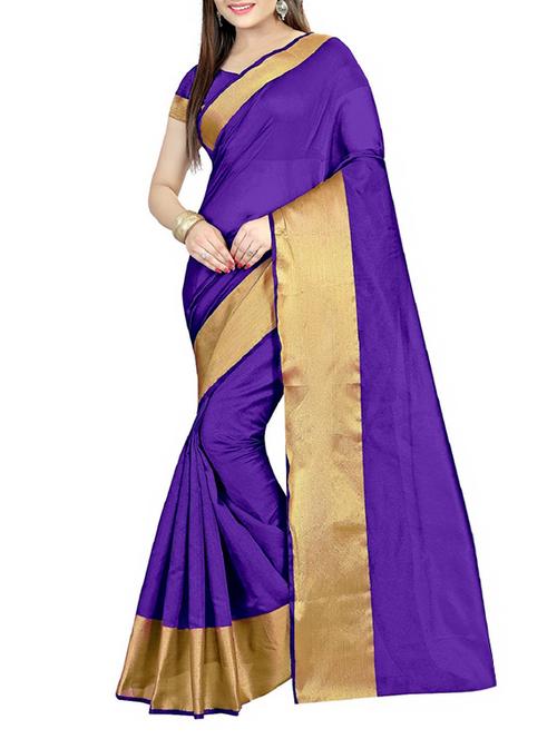 purple cotton bordered saree with blouse - 13337712 - Very Small Image - 1