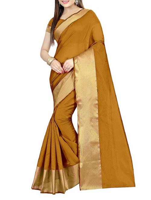 mustard cotton bordered saree with blouse - 13337716 - Very Small Image - 1