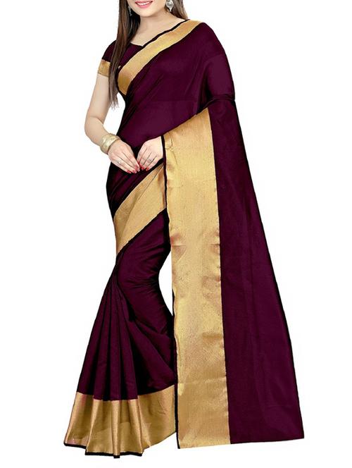 brown cotton bordered saree with blouse - 13337718 - Very Small Image - 1